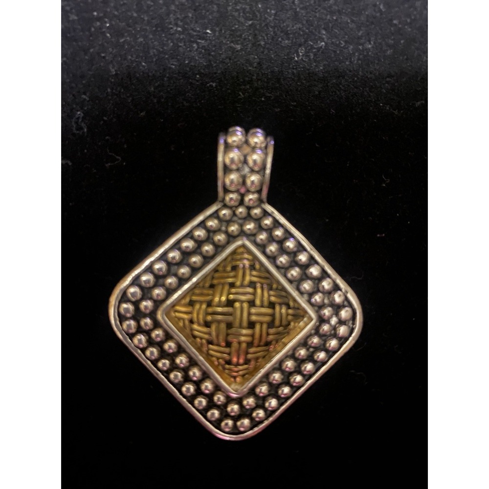Silver And Gold Tone Embellished Diamond M-Shaped Pendant